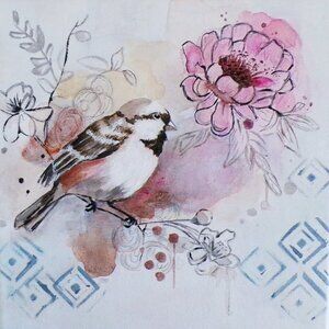 Bird Canvas Painting – Song of the Garden – Original 8x8 Nature Wall Art